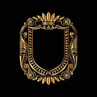 golden ornate frame with a crown and leaves on a black background vector