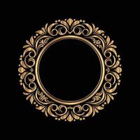 golden round frame on black background. set of decorative elements for design. vector