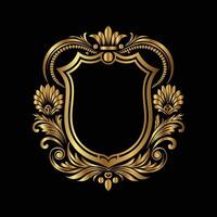 golden emblem on black background. set of decorative elements vector