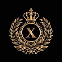 luxury letter x with crown on black background. set of decorative elements for design. vector