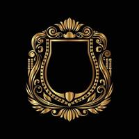 golden ornate frame with a heart and a crown on a black background vector
