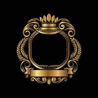 golden emblem with a crown and wreath on a black background vector