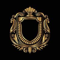 golden emblem of a royal crest on a black background vector