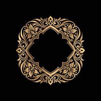 golden frame with floral pattern on black background. Floral golden border vector