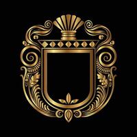 golden coat of arms on black background. Elegant element for design in Eastern style, place for text vector