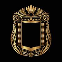 golden ornate shield with an open book on a black background vector