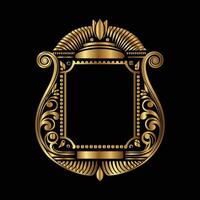 golden frame with ornate design on black background. Elegant element for design in Eastern style, place for text vector