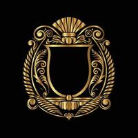 golden emblem on black background. Elegant element for design in Eastern style, place for text vector