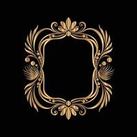 golden frame with floral pattern on black background. Eastern style, place for text vector