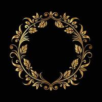 golden floral frame on black background. Eastern style, place for text vector