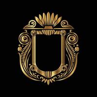 golden ornate frame with a floral pattern on a black background vector
