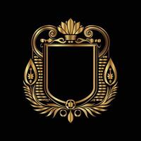 golden emblem on black background. Eastern style, place for text. vector