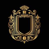 golden emblem of a coat of arms on a black background. vector