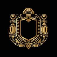 golden emblem of a coat of arms on a black background vector