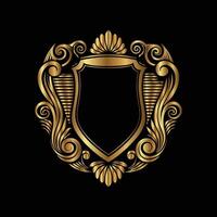 golden shield with ornate design on black background. Eastern style, place for text vector