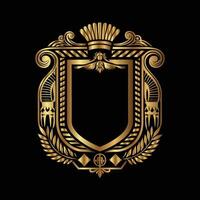 golden emblem of a royal coat of arms on a black background vector