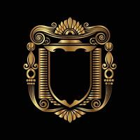 golden emblem on black background. decorative frame vector