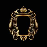 golden emblem with a crown on a black background vector