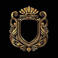 golden shield with a crown on a black background vector
