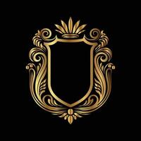 golden shield with crown on black background vector
