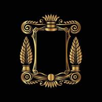 golden frame with crown and leaves on black background vector