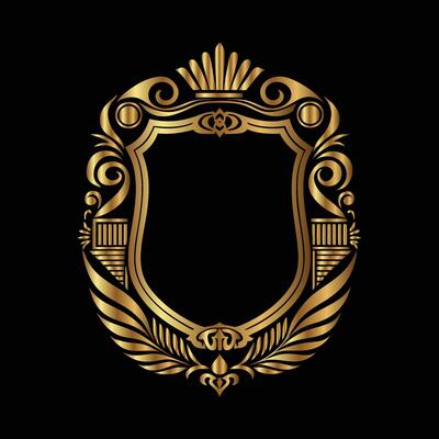 golden emblem on black background. golden frame.