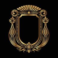 golden ornate frame with a crown and scroll on a black background vector