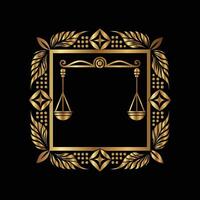 golden justice scales in a frame on a black background vector
