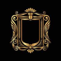 golden frame with ornate design on black background. golden frame vector