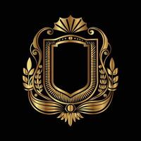 golden emblem with a crown and wheat on a black background vector