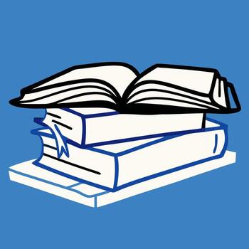 Stack of Books, Open Book on Top, Simple Illustration vector