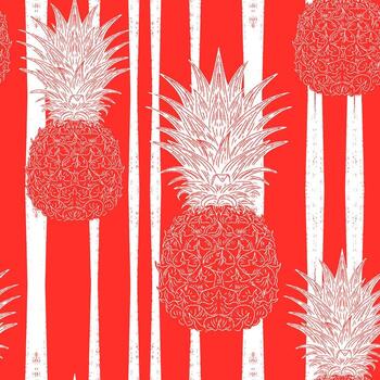 Pineapple seamless pattern on red background vector
