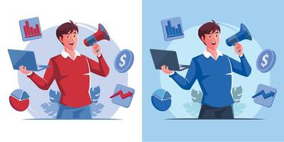Overwhelmed Businessman Art with Speech Bubbles Illustration Design vector