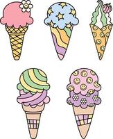 Groovy retro ice cream dessert on isolated background vector