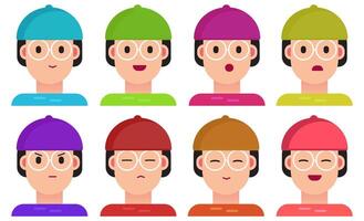 A set of different colored people with different expressions vector