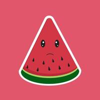 Watermelon slice with sad face on a pink background vector