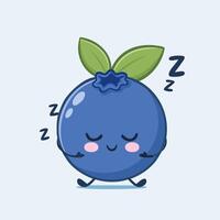 A cartoon blueberry sleeping with a green leaf vector