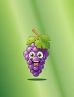 A cartoon grape with a happy face on a green background vector