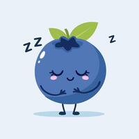 Sleeping blueberry cartoon character with peaceful expression and closed eyes, featuring a dreamy and calm mood on light blue background vector