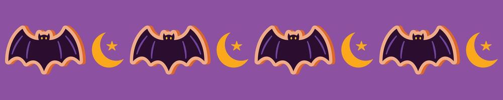 Halloween spooky seamless border with bat and half moon vector