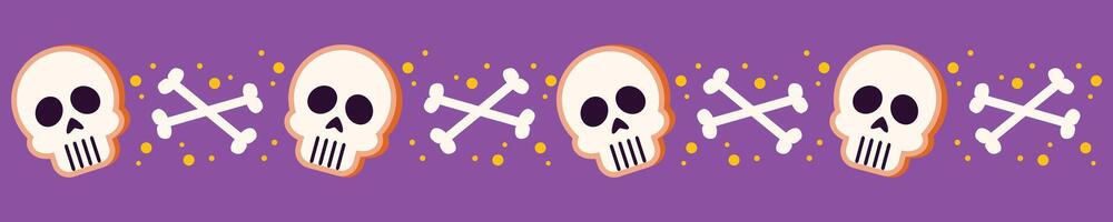 Halloween spooky seamless border with skeleton skull and bones vector