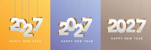 Happy new year 2027 square template with 3D blue hanging number. Greeting concept for 2027 new year celebration vector