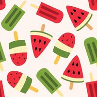 Summer watermelon ice popsicle seamless pattern background vector