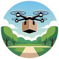 A drone flying over a forest with a box on it vector
