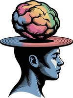 A man with a rainbow brain on his head vector