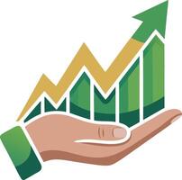 Hand holding up a graph with a green arrow vector