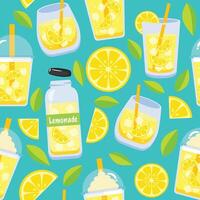 Lemon slice and lemonade seamless pattern background vector