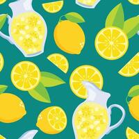 Lemon slice and lemonade in jug seamless pattern background vector