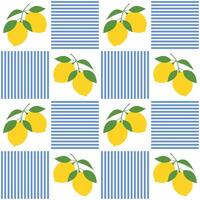 Simple lemon fruit pattern on checkered background vector