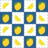 Citrus lemon seamless pattern on checkered background vector
